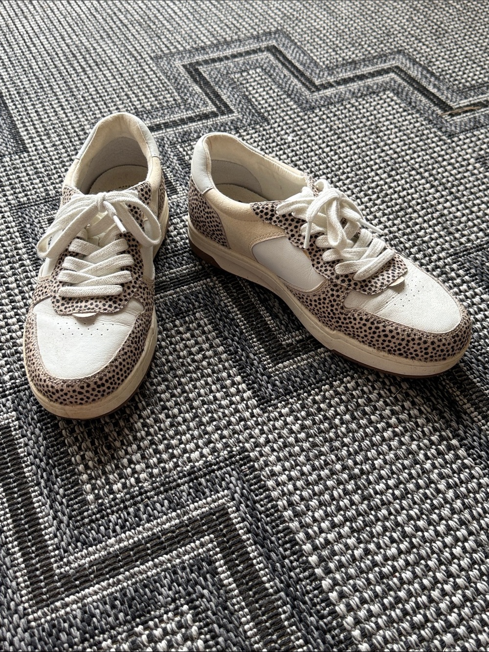 Madewell Women's Cream and Taupe Animal Print Sneakers. Size 8.5